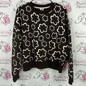 Twik sweater Floral flower Patterned Brown and Cream Sweater soft cozy